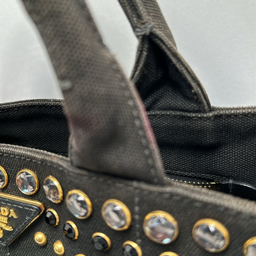 Authentic PRADA Canapa Bijoux Denim Tote/Crossbody- Black - Picture 16 of 17
